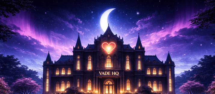 The VADE HQ estate glowing at dusk